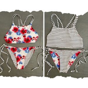 *Final Price Stylish Swimwear Reversible Bikini w/Tropical Flowers or Stripes S